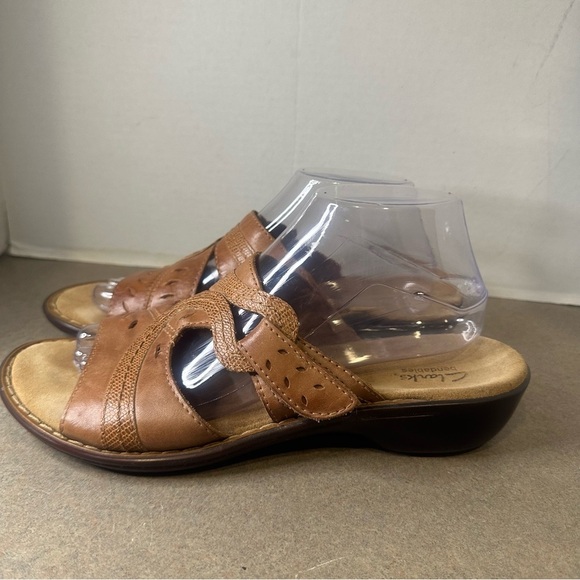 Clarks Brown Bendables Women’s Slip On Leather Sandals Size 9M - Picture 7 of 10